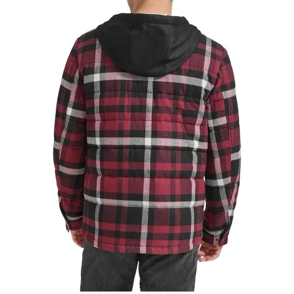 Levi's‎ Quilted Plaid Puffer Flannel Hooded Shacket Size XL Magenta Co